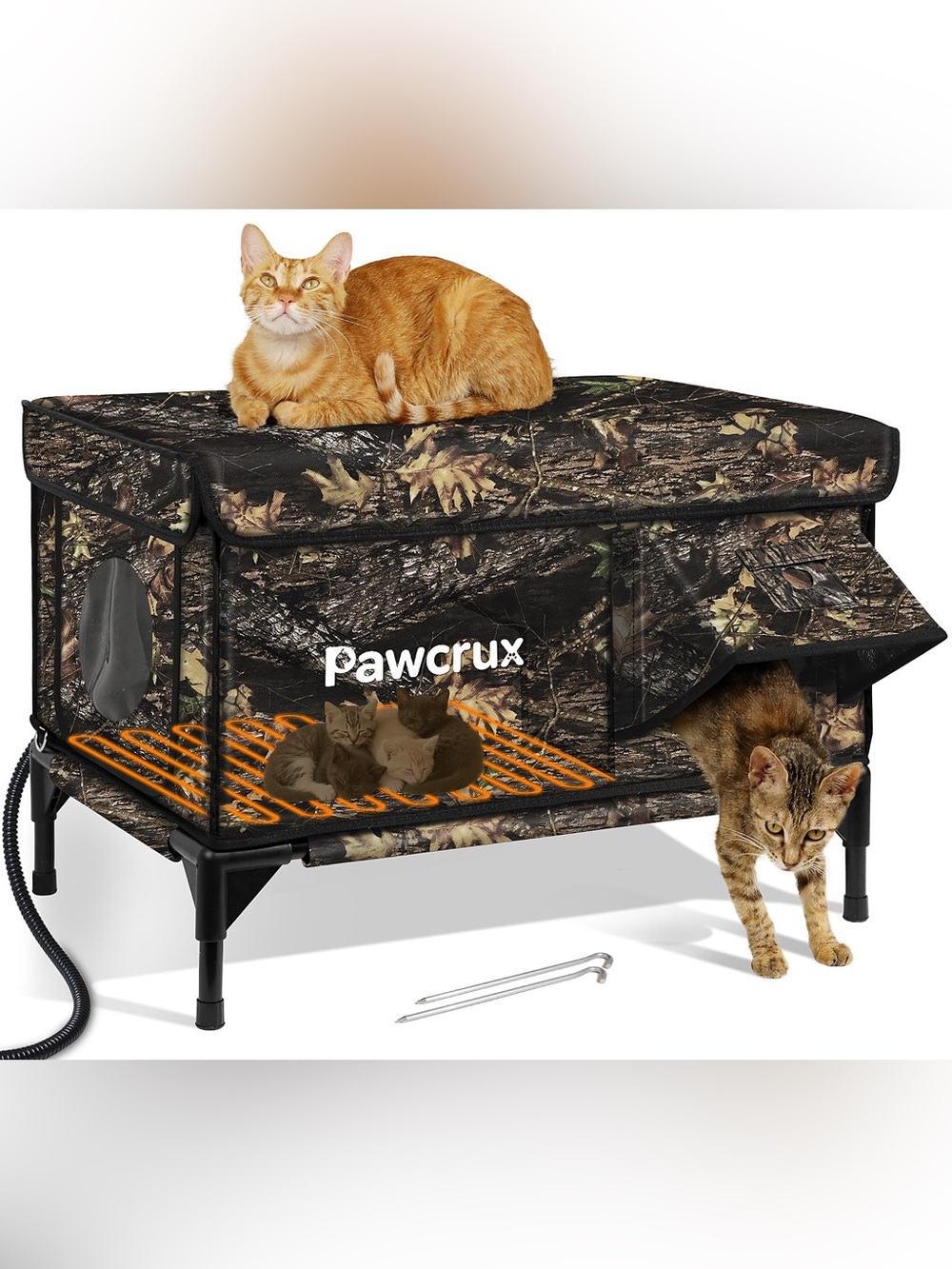Pawcrux Heated Outdoor Cat Bed in Camouflage
